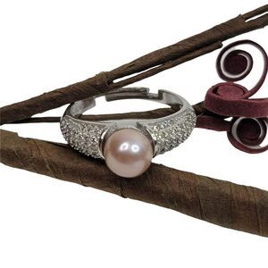 Pure Chic 925 Sterling‎ Silver Adjustable Ring With Peach Freshwater Pearl